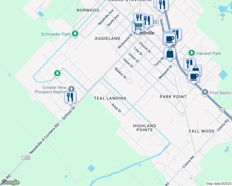 map of restaurants, bars, coffee shops, grocery stores, and more near 9209 Kostelnik Street in Needville