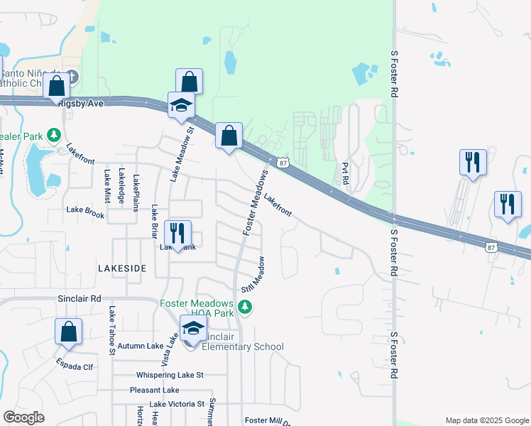 map of restaurants, bars, coffee shops, grocery stores, and more near 2850 Foster Meadows in San Antonio