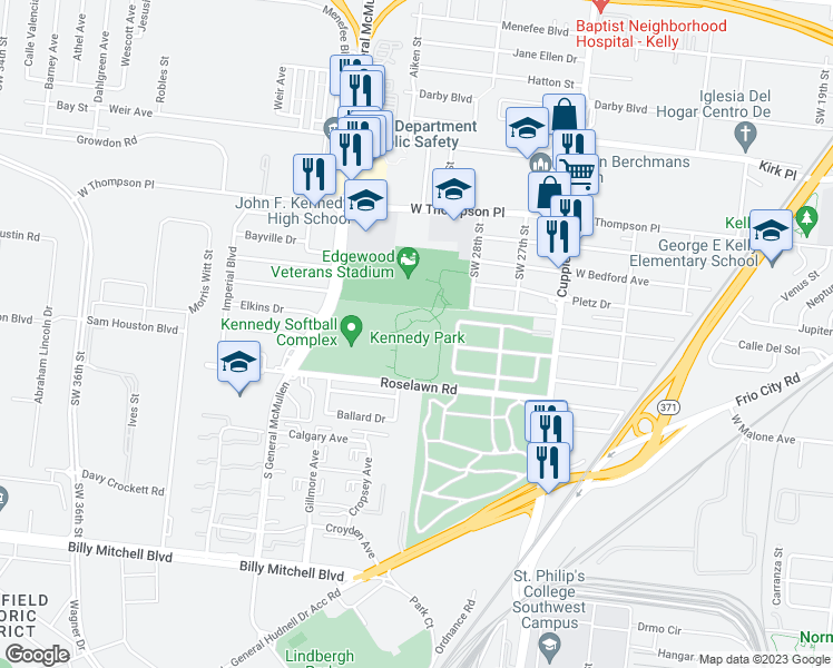 map of restaurants, bars, coffee shops, grocery stores, and more near 3299 Southwest 28th Street in San Antonio