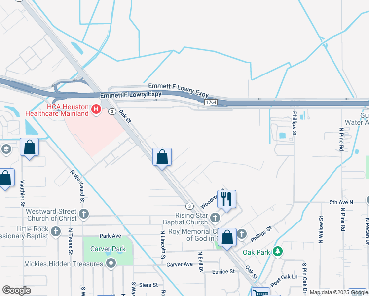 map of restaurants, bars, coffee shops, grocery stores, and more near 5920 Williams Drive in Texas City