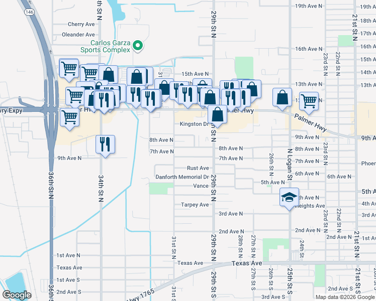 map of restaurants, bars, coffee shops, grocery stores, and more near 3009 8th Avenue North in Texas City