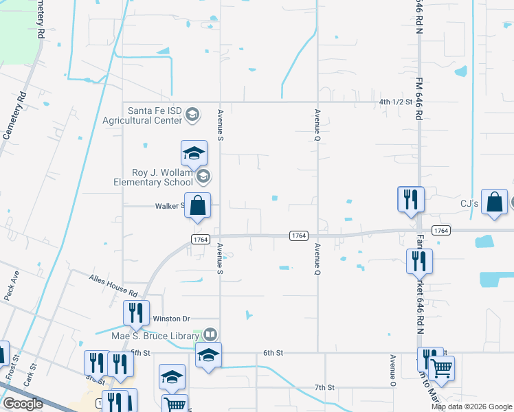 map of restaurants, bars, coffee shops, grocery stores, and more near 3429 Avenue South in Santa Fe