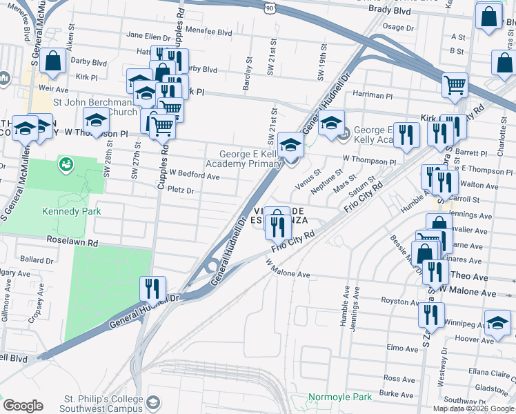 map of restaurants, bars, coffee shops, grocery stores, and more near 3255 Calle De Luz in San Antonio