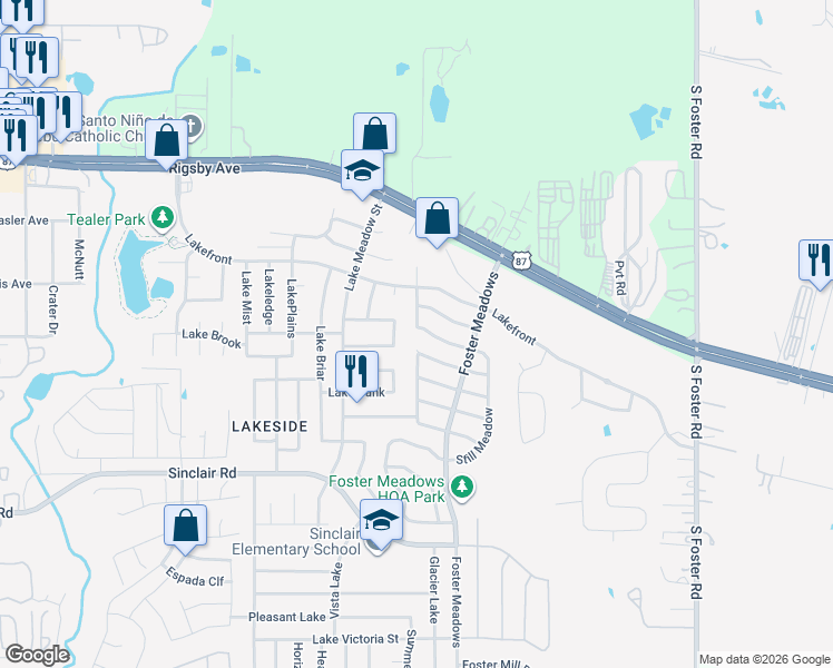 map of restaurants, bars, coffee shops, grocery stores, and more near 6002 Still Meadow in San Antonio
