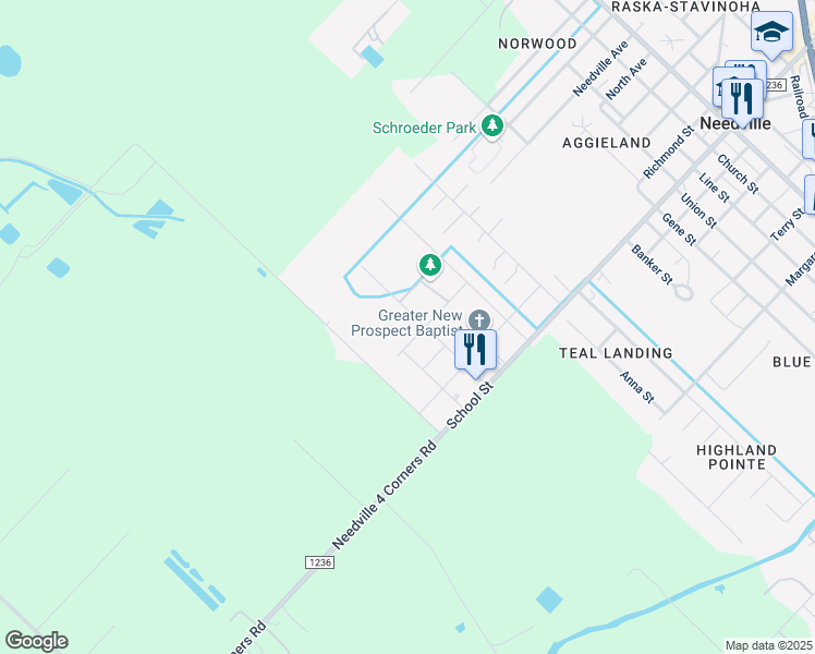 map of restaurants, bars, coffee shops, grocery stores, and more near 8616 Park Street in Needville