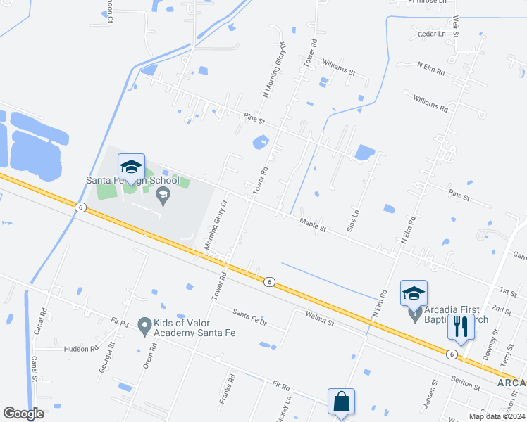 map of restaurants, bars, coffee shops, grocery stores, and more near 15525 Maple street in Santa Fe