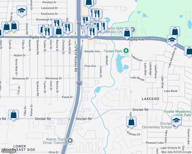 map of restaurants, bars, coffee shops, grocery stores, and more near 2738 Bermuda in San Antonio