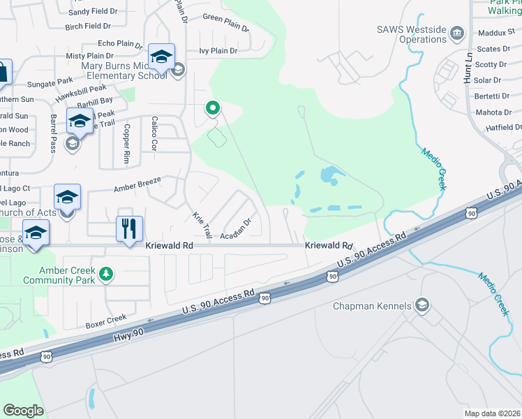 map of restaurants, bars, coffee shops, grocery stores, and more near 4002 Salty Marsh in San Antonio