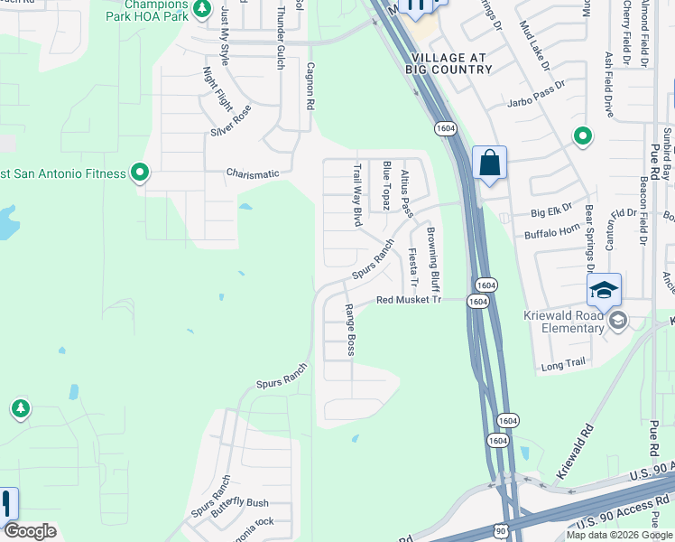 map of restaurants, bars, coffee shops, grocery stores, and more near 10938 Rustic Spoke in San Antonio