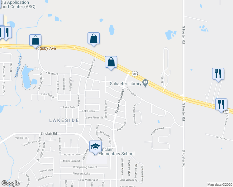 map of restaurants, bars, coffee shops, grocery stores, and more near 6038 Mountain Meadow in San Antonio
