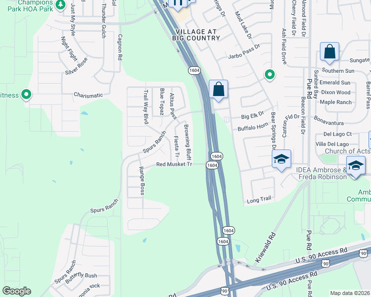 map of restaurants, bars, coffee shops, grocery stores, and more near 3811 Browning Bluff in San Antonio
