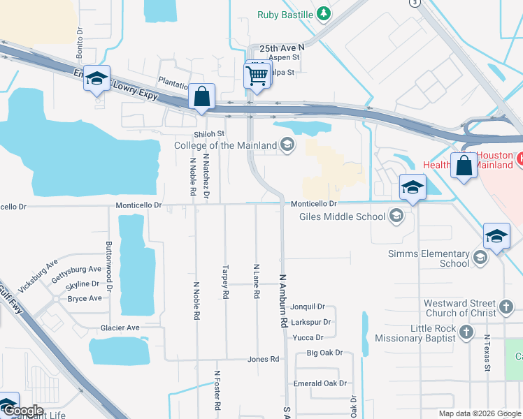 map of restaurants, bars, coffee shops, grocery stores, and more near 918 Lane Road in Texas City