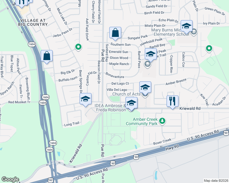 map of restaurants, bars, coffee shops, grocery stores, and more near 10236 Villa Del Lago in San Antonio