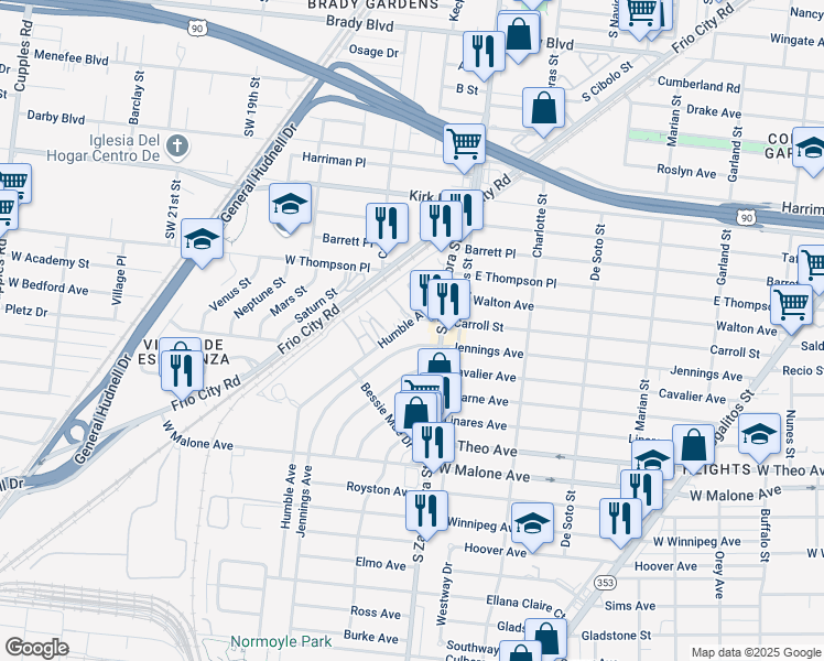 map of restaurants, bars, coffee shops, grocery stores, and more near 298 Humble Avenue in San Antonio