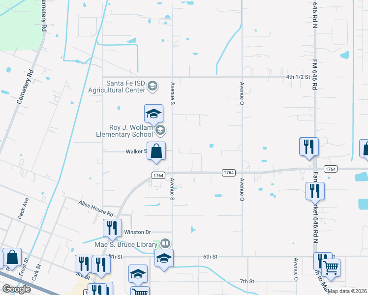 map of restaurants, bars, coffee shops, grocery stores, and more near 3429 Avenue South in Santa Fe
