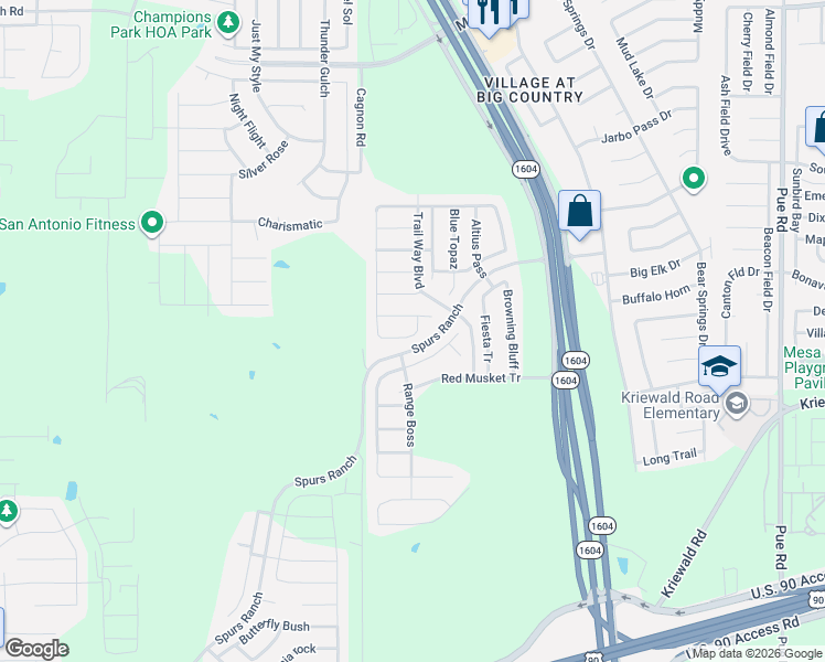 map of restaurants, bars, coffee shops, grocery stores, and more near 10938 Rustic Spoke in San Antonio