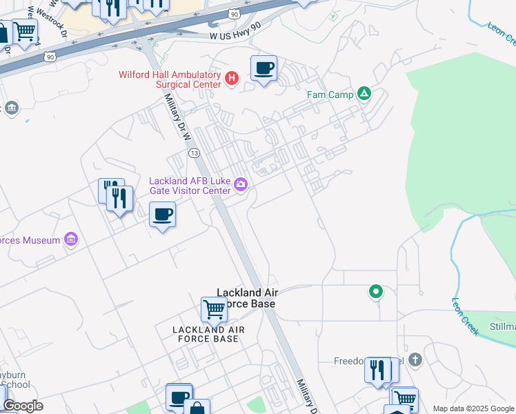 map of restaurants, bars, coffee shops, grocery stores, and more near Goodfellow in Bexar