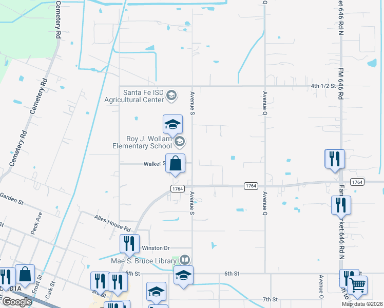 map of restaurants, bars, coffee shops, grocery stores, and more near Avenue South in Santa Fe