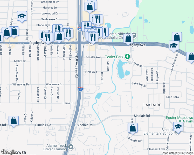 map of restaurants, bars, coffee shops, grocery stores, and more near 2738 Bermuda in San Antonio