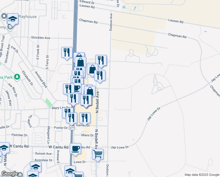 map of restaurants, bars, coffee shops, grocery stores, and more near 205 Dodson Avenue in Del Rio
