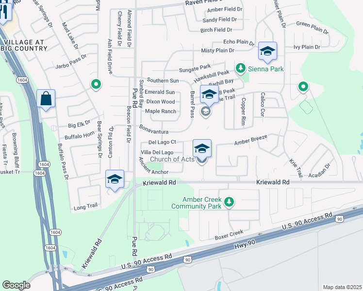 map of restaurants, bars, coffee shops, grocery stores, and more near 10051 Del Lago Court in San Antonio