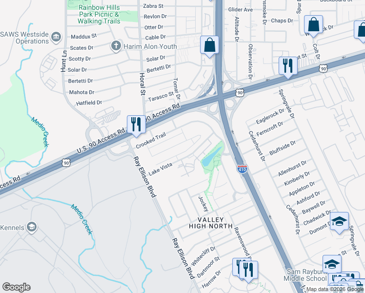 map of restaurants, bars, coffee shops, grocery stores, and more near in San Antonio