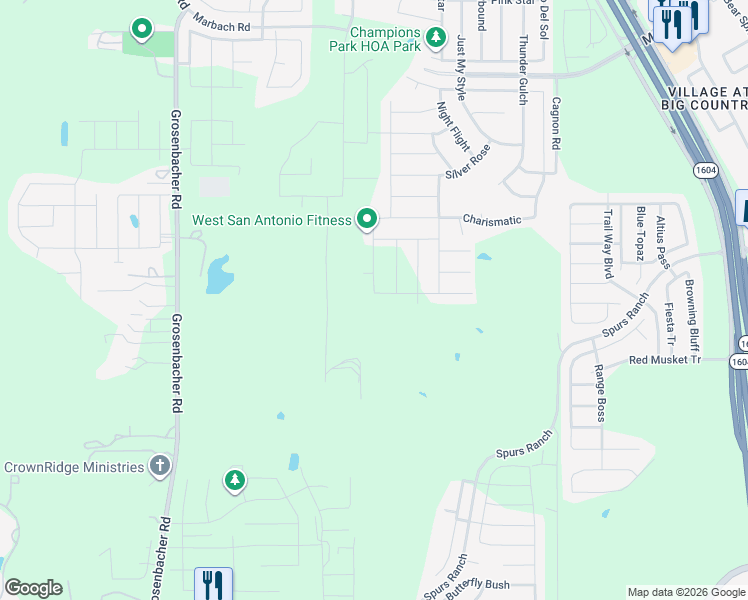 map of restaurants, bars, coffee shops, grocery stores, and more near 3135 Thunder Gulch in San Antonio