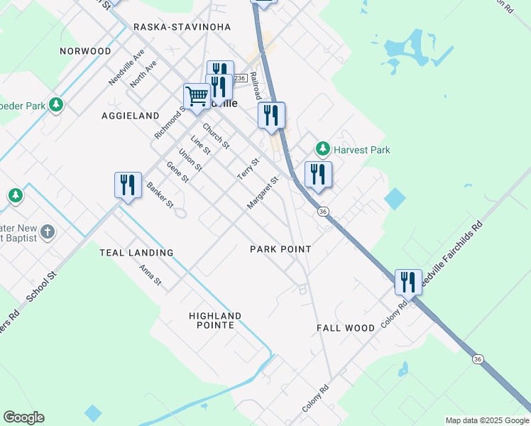 map of restaurants, bars, coffee shops, grocery stores, and more near 9410 Line Street in Needville