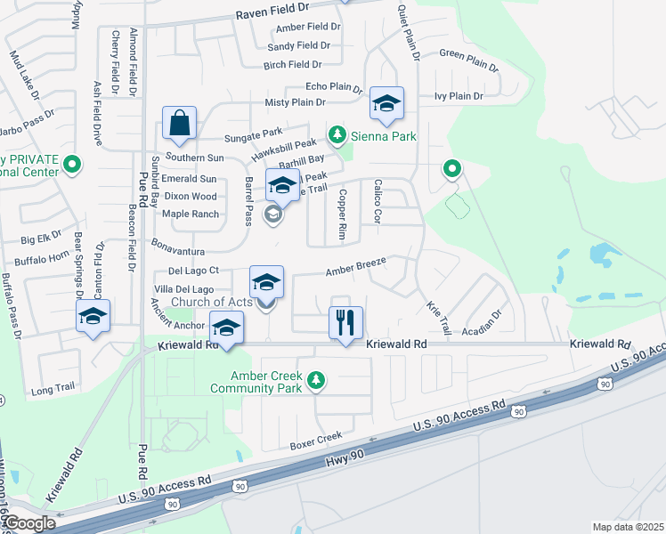 map of restaurants, bars, coffee shops, grocery stores, and more near 9931 Amber Breeze in San Antonio