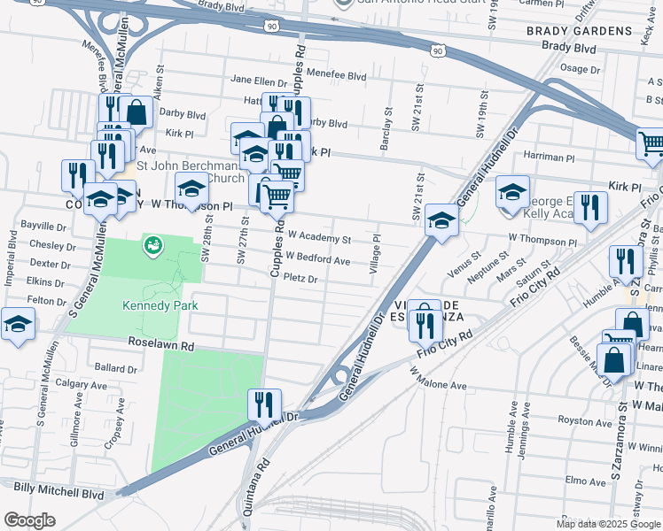 map of restaurants, bars, coffee shops, grocery stores, and more near 250 W Bedford Ave in San Antonio