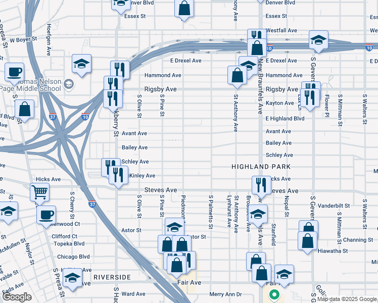 map of restaurants, bars, coffee shops, grocery stores, and more near 406 Bailey Avenue in San Antonio