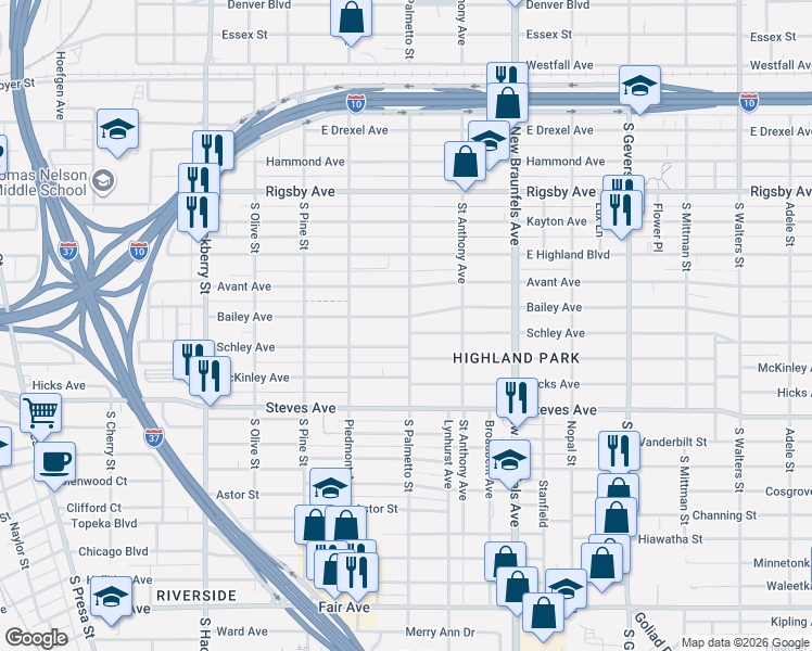 map of restaurants, bars, coffee shops, grocery stores, and more near 446 Bailey Avenue in San Antonio