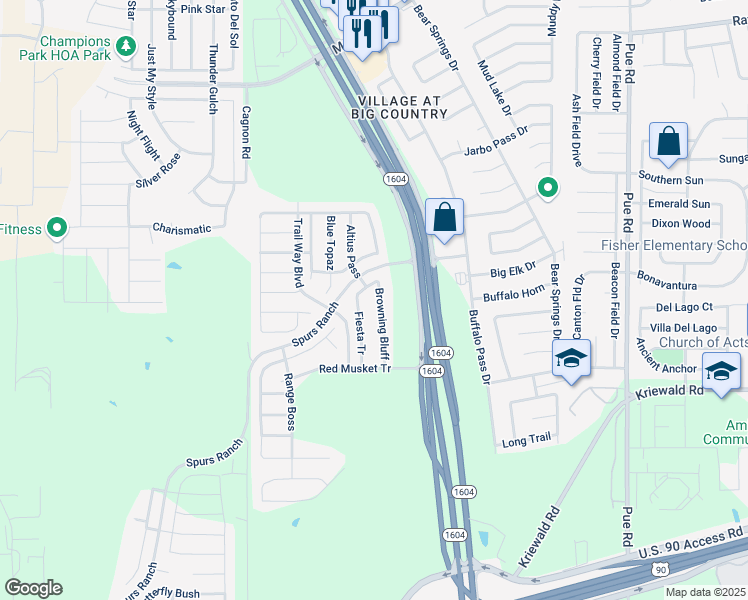map of restaurants, bars, coffee shops, grocery stores, and more near 3731 Browning Bluff in San Antonio