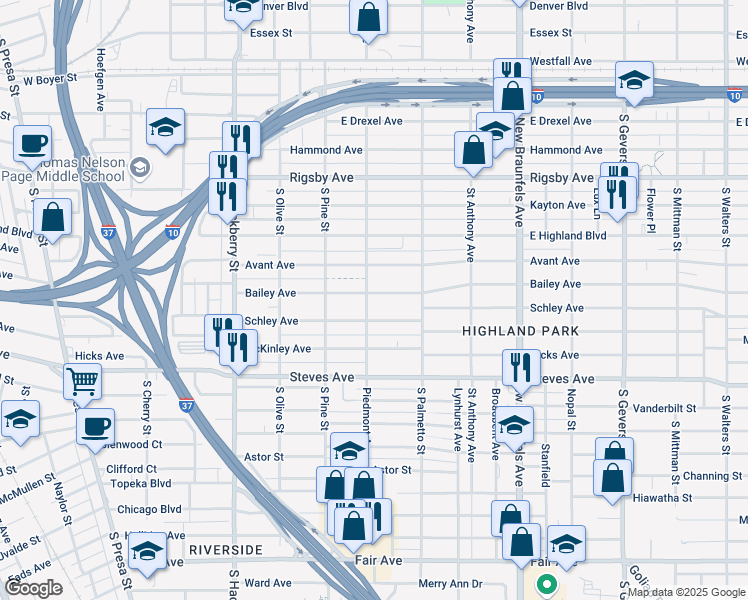 map of restaurants, bars, coffee shops, grocery stores, and more near 406 Bailey Avenue in San Antonio