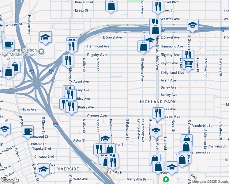 map of restaurants, bars, coffee shops, grocery stores, and more near 406 Bailey Avenue in San Antonio