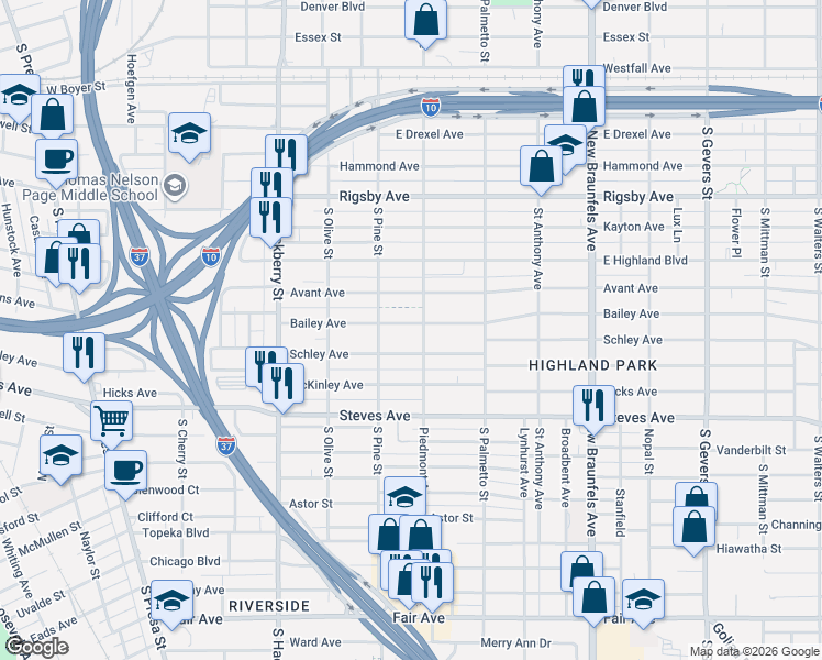 map of restaurants, bars, coffee shops, grocery stores, and more near 314 Bailey Avenue in San Antonio