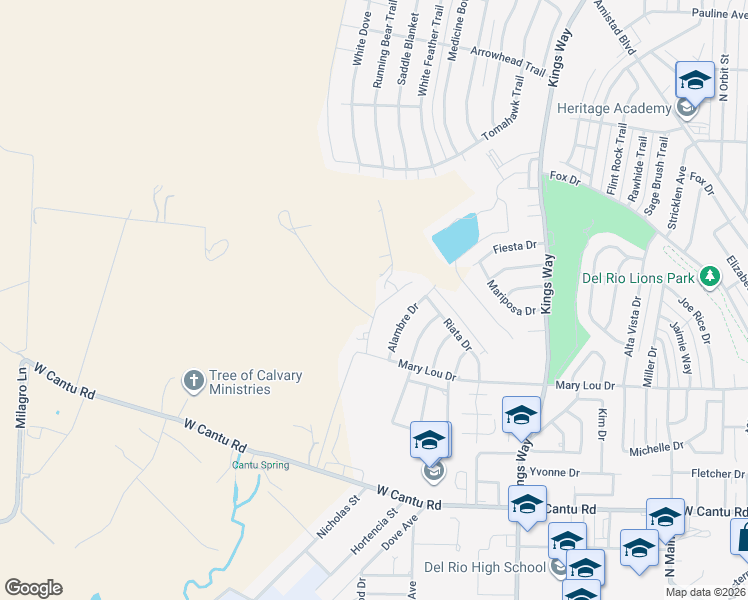 map of restaurants, bars, coffee shops, grocery stores, and more near 116 Encino Drive in Del Rio