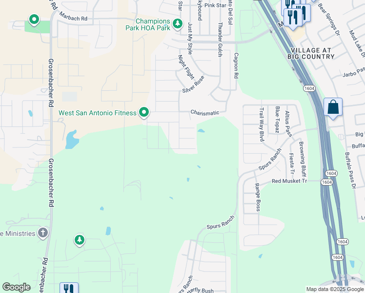 map of restaurants, bars, coffee shops, grocery stores, and more near 11237 Amberina in San Antonio