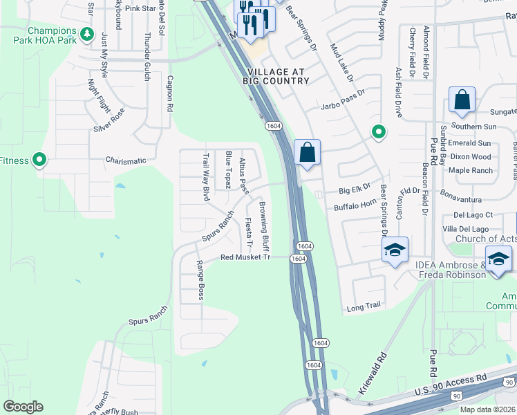 map of restaurants, bars, coffee shops, grocery stores, and more near 3727 Browning Bluff in San Antonio