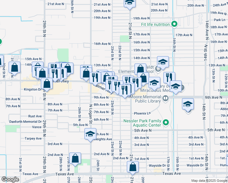 map of restaurants, bars, coffee shops, grocery stores, and more near 2224 Palmer Highway in Texas City