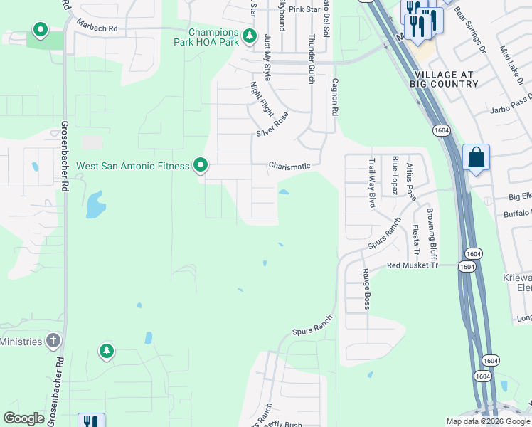 map of restaurants, bars, coffee shops, grocery stores, and more near 11237 Amberina in San Antonio