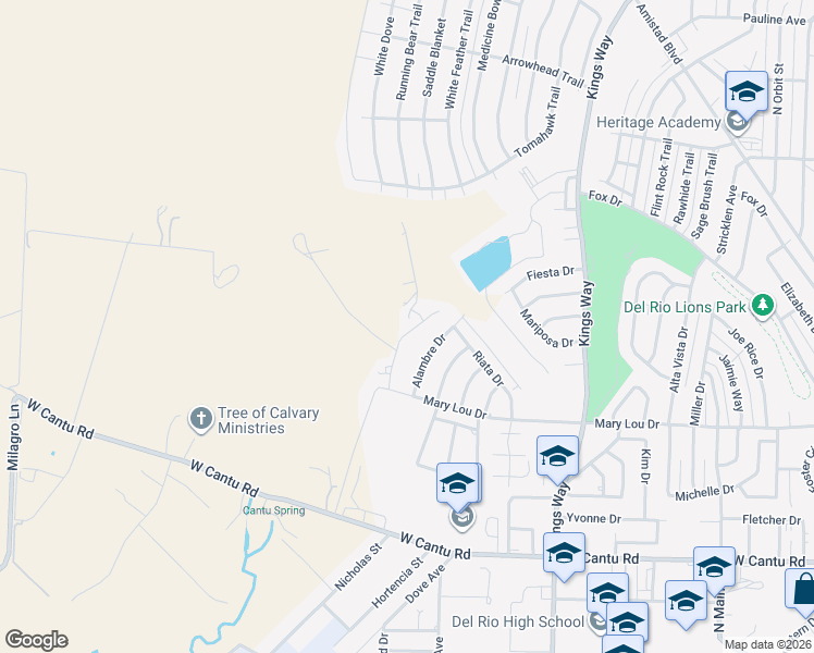 map of restaurants, bars, coffee shops, grocery stores, and more near 116 Encino Drive in Del Rio