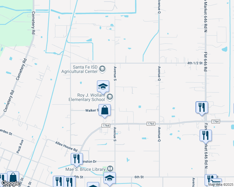 map of restaurants, bars, coffee shops, grocery stores, and more near 3317 Avenue South in Santa Fe
