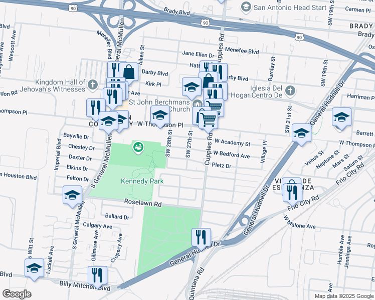 map of restaurants, bars, coffee shops, grocery stores, and more near 501 Pletz Drive in San Antonio