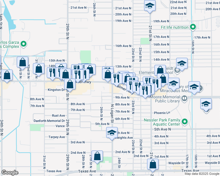 map of restaurants, bars, coffee shops, grocery stores, and more near 902 25th Street North in Texas City