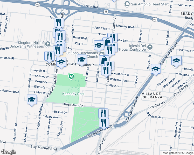 map of restaurants, bars, coffee shops, grocery stores, and more near 501 Pletz Drive in San Antonio