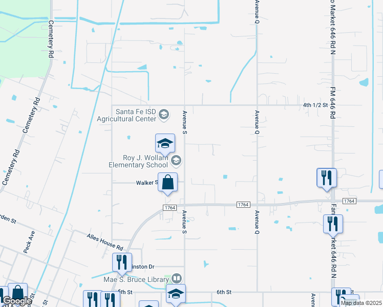 map of restaurants, bars, coffee shops, grocery stores, and more near 3317 Avenue South in Santa Fe