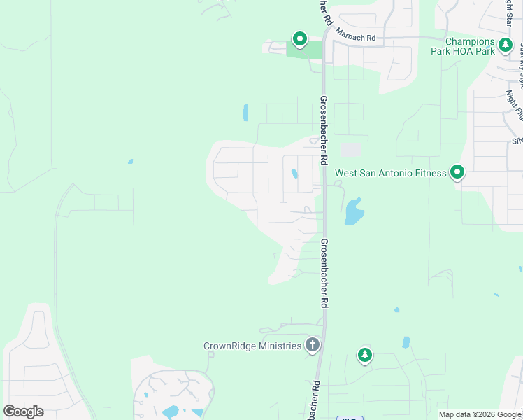 map of restaurants, bars, coffee shops, grocery stores, and more near 3735 Grosenbacher Road in San Antonio