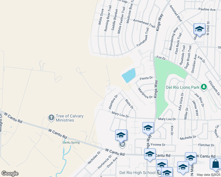 map of restaurants, bars, coffee shops, grocery stores, and more near 116 Encino Drive in Del Rio