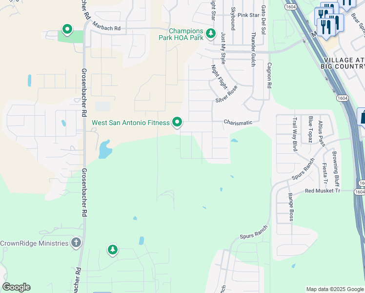 map of restaurants, bars, coffee shops, grocery stores, and more near 3135 Thunder Gulch in San Antonio